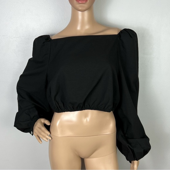 NEW & OTHER STORIES BLACK BALLOON SLEEVE CROP TOP - Picture 2 of 7